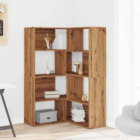 Boekenkast 4-laags hoek 85x85x140 cm hout artisanaal eikenkleur 3