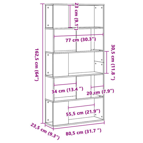 Boekenkast 5-laags 80,5x23,5x162,5 cm bewerkt hout sonoma eiken 8