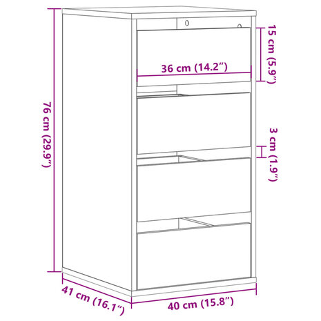 Ladekast 40x41x76 cm bewerkt hout bruin eikenkleurig 10