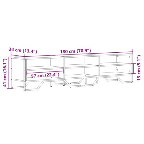 Tv-meubel 180x34x41 cm bewerkt hout grijs sonoma eikenkleurig 9