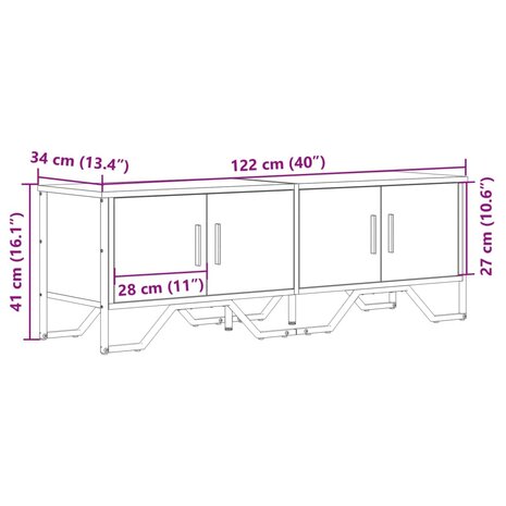 Tv-meubel 122x34x41 cm bewerkt hout gerookt eikenkleurig 10