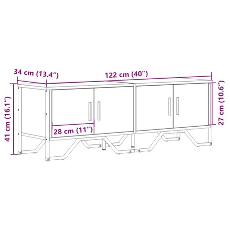 Tv-meubel 122x34x41 cm bewerkt hout grijs sonoma eikenkleurig 10