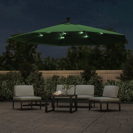 Zweefparasol met LED-verlichting en metalen paal 350 cm groen 3