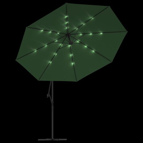 Zweefparasol met LED-verlichting en metalen paal 350 cm groen 6