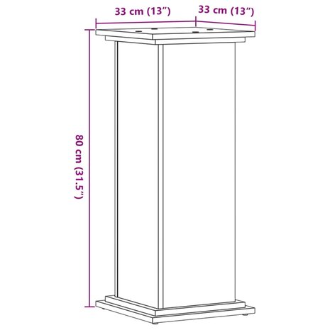 Plantenstandaard 33x33x80 cm bewerkt hout bruin eikenkleurig 9