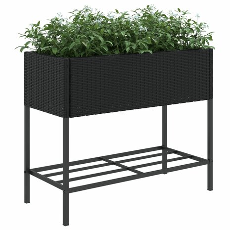 Plantenbakken met schap 2 st 90x40x75 poly rattan zwart 4