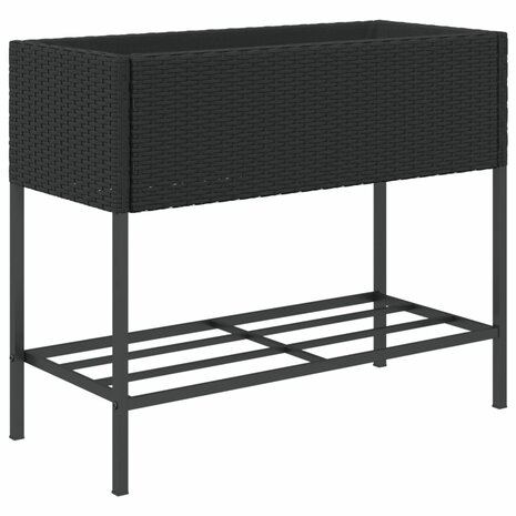 Plantenbakken met schap 2 st 90x40x75 poly rattan zwart 8