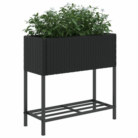 Plantenbakken met schap 2 st 70x28x70 poly rattan zwart 4