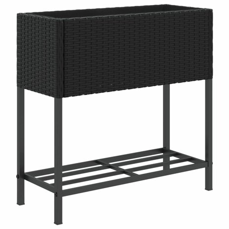 Plantenbakken met schap 2 st 70x28x70 poly rattan zwart 5