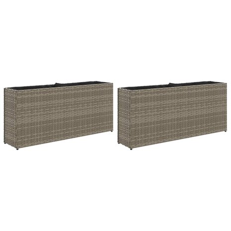 Plantenbakken met 2 potten 2 st 90x20x40 cm poly rattan grijs 2