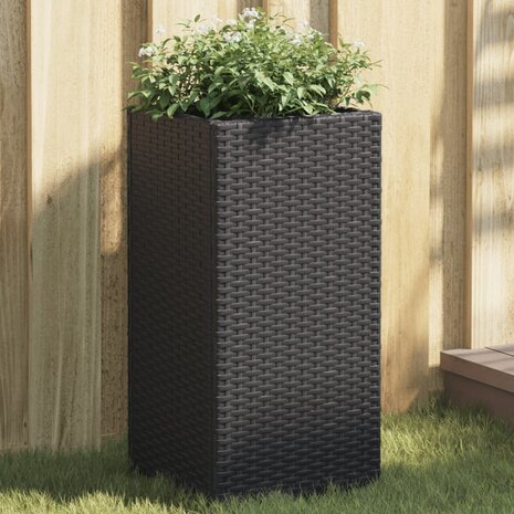 Plantenbakken 2 st 30x30x60 cm poly rattan zwart 1