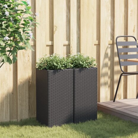 Plantenbakken 2 st 30x30x60 cm poly rattan zwart 3