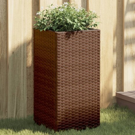 Plantenbakken 2 st 30x30x60 cm poly rattan bruin 1