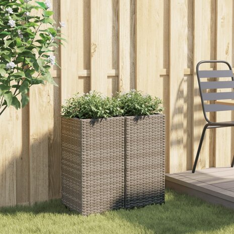 Plantenbakken 2 st 30x30x60 cm poly rattan grijs 3