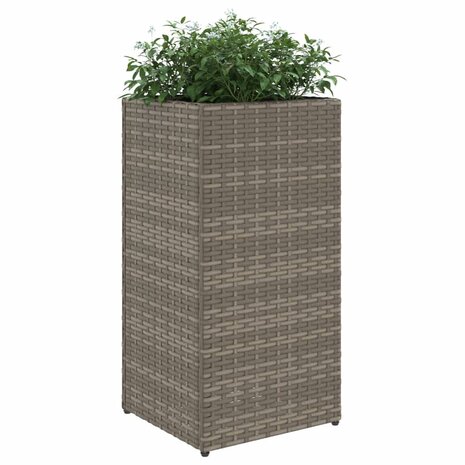 Plantenbakken 2 st 30x30x60 cm poly rattan grijs 4