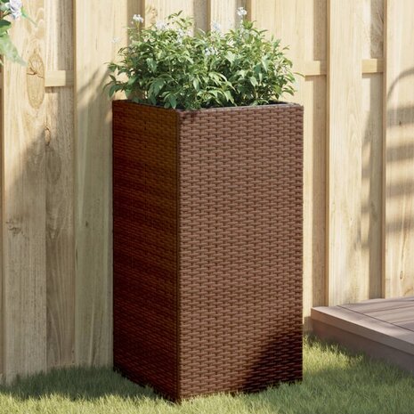 Plantenbakken 2 st 40x40x80 cm poly rattan bruin 1