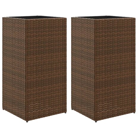 Plantenbakken 2 st 40x40x80 cm poly rattan bruin 2