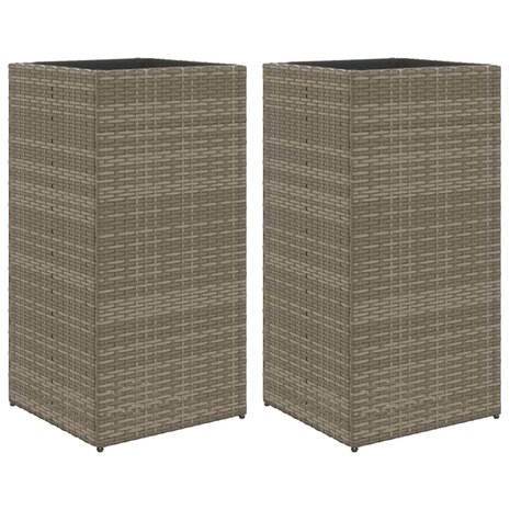 Plantenbakken 2 st 40x40x80 cm poly rattan grijs 2