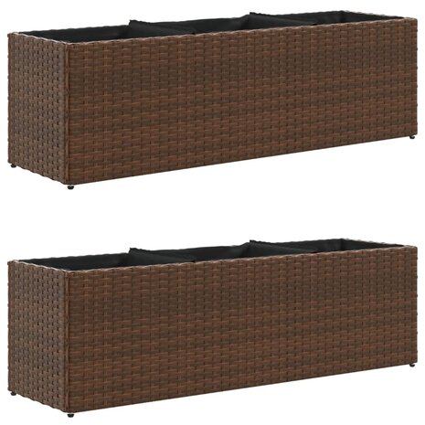 Plantenbakken met 3 potten 2 st 105x30x32 cm poly rattan bruin 2