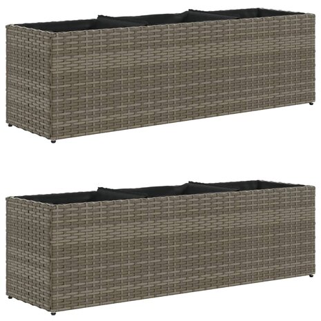 Plantenbakken met 3 potten 2 st 105x30x32 cm poly rattan grijs 2