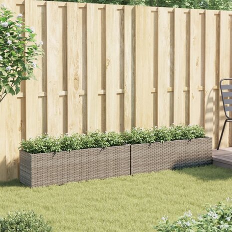 Plantenbakken met 3 potten 2 st 105x30x32 cm poly rattan grijs 3