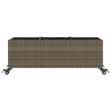 Plantenbakken met wielen 2 st 107x32x38 cm poly rattan grijs 6