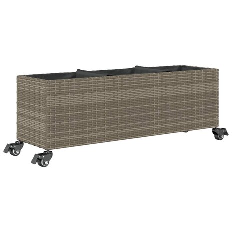 Plantenbakken met wielen 2 st 107x32x38 cm poly rattan grijs 8