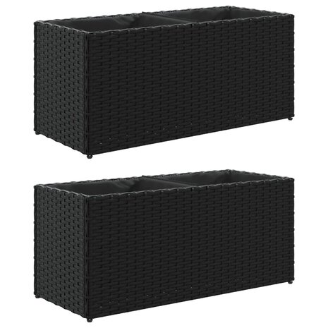 Plantenbakken met 2 potten 2 st 72x30x32 cm poly rattan zwart 2