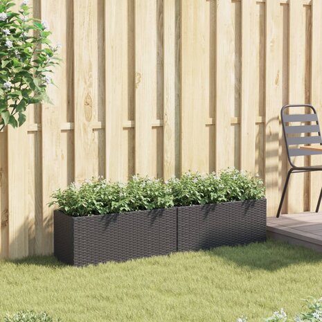 Plantenbakken met 2 potten 2 st 72x30x32 cm poly rattan zwart 3