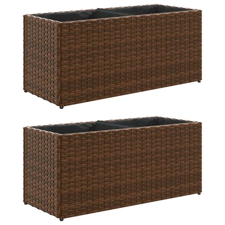 Plantenbakken met 2 potten 2 st 72x30x32 cm poly rattan bruin 2