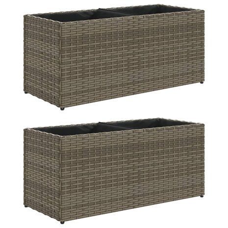 Plantenbakken met 2 potten 2 st 72x30x32 cm poly rattan grijs 2