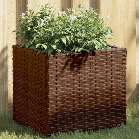 Plantenbakken 2 st 36x30x32 cm poly rattan bruin 1