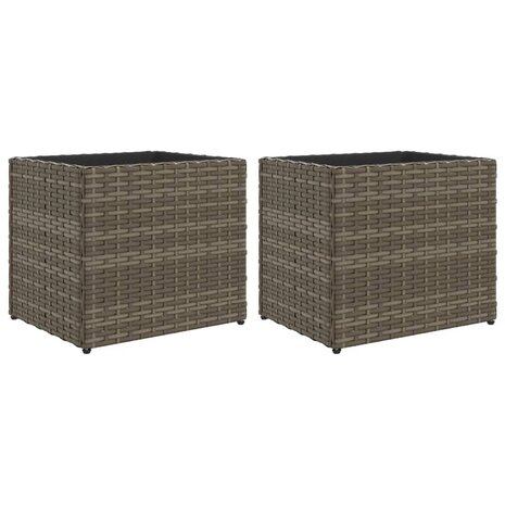 Plantenbakken 2 st 36x30x32 cm poly rattan grijs 2