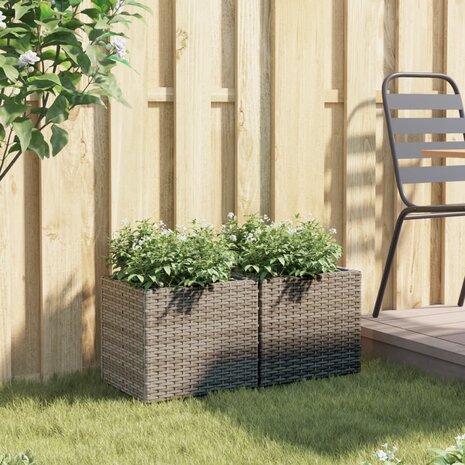 Plantenbakken 2 st 36x30x32 cm poly rattan grijs 3