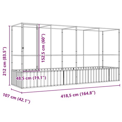 Volière met verlengstuk 418,5x107x212 m staal zilverkleurig 8