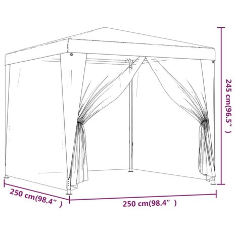 Partytent met 4 mesh zijwanden 2,5x2,5 m HDPE blauw 7