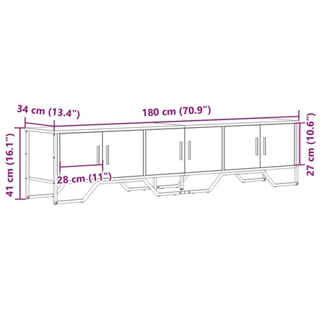 Tv-meubel 180x34x41 cm bewerkt hout grijs sonoma eikenkleurig 9