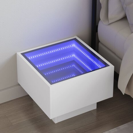 Nachtkastje met Infinity LED 40x40x30 cm wit 1