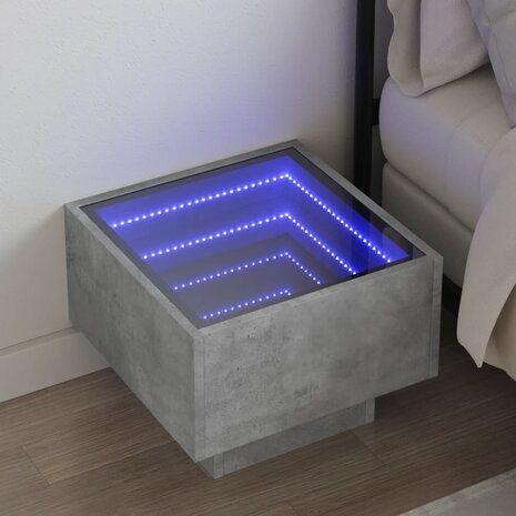 Nachtkastje met Infinity LED 40x40x30 cm betongrijs 1