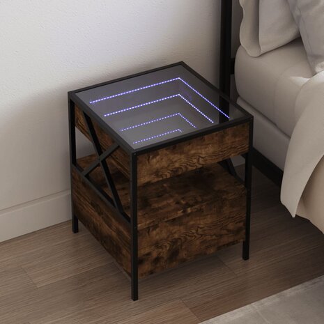 Nachtkastje met Infinity LED 40x40x51 cm gerookt eikenkleurig 1