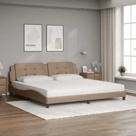 Bed met matras kunstleer cappuccinokleurig 200x200 cm 3