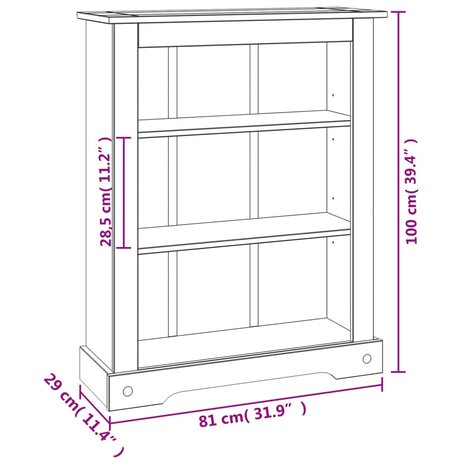 Boekenkast grenenhout met 3 planken Corona-stijl 81x29x100 cm 8