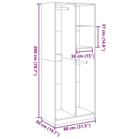 Kledingkast 80x50x200 cm bewerkt hout wit 10