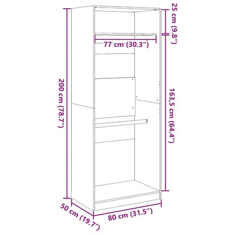 Kledingkast 80x50x200 cm bewerkt hout sonoma eikenkleurig 9