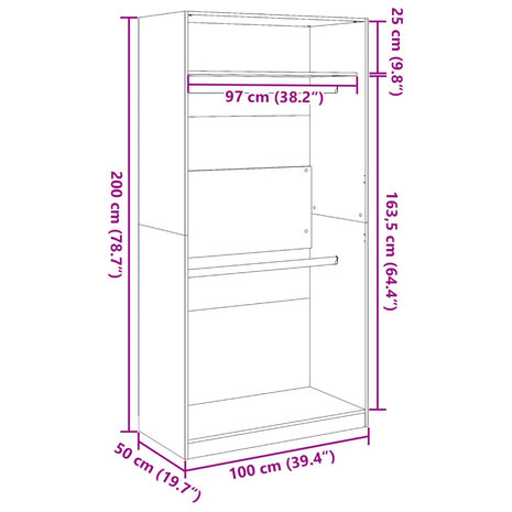 Kledingkast 100x50x200 cm bewerkt hout wit 9