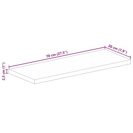 Tafelblad rechthoekig 70x20x2,5 cm massief ruw mangohout 9