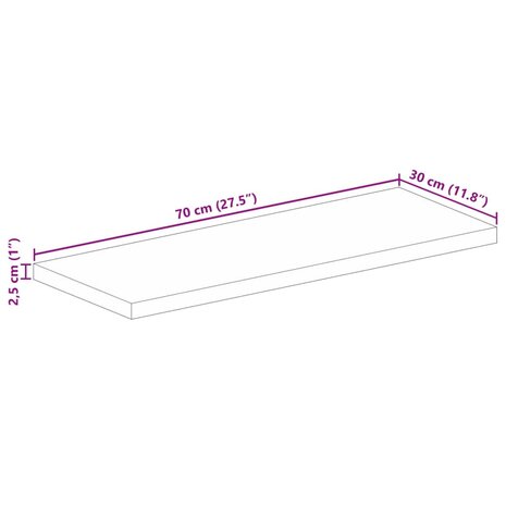 Tafelblad rechthoekig 70x30x2,5 cm massief ruw mangohout 9