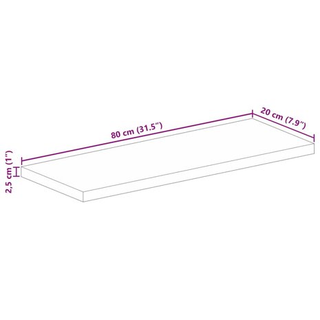 Tafelblad rechthoekig 80x20x2,5 cm massief mangohout 9