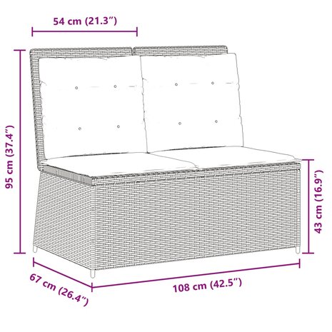 Tuinbankje verstelbaar met kussens poly rattan grijs 9