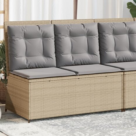 Tuinbankje verstelbaar met kussens poly rattan beige 1